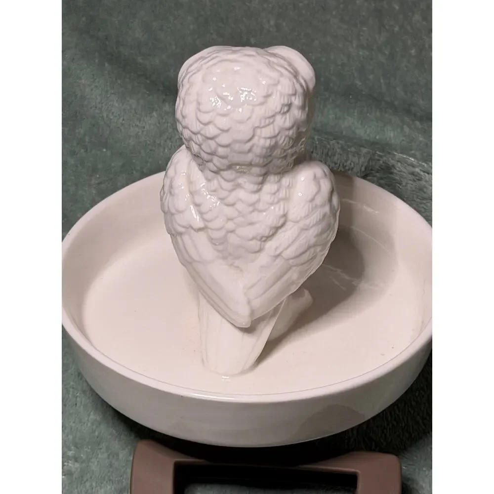White Ceramic Owl Ring Holder Trinket Dish Jewelry Organizer Vanity Decor